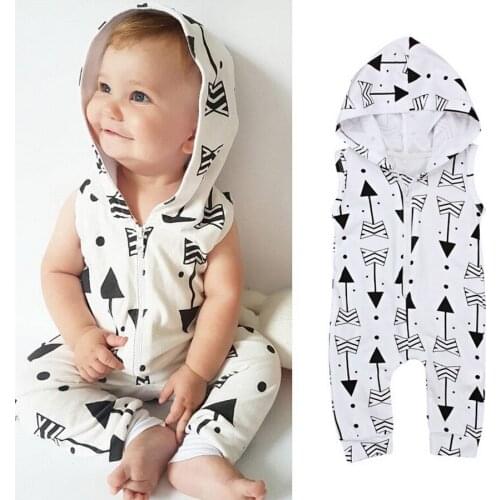 DHL 50pcs Children Sleeveless Arrow Clothing Infant Baby Boy Kid Hooded Sleeveles Romper Jumpsuit Outfits Clothes