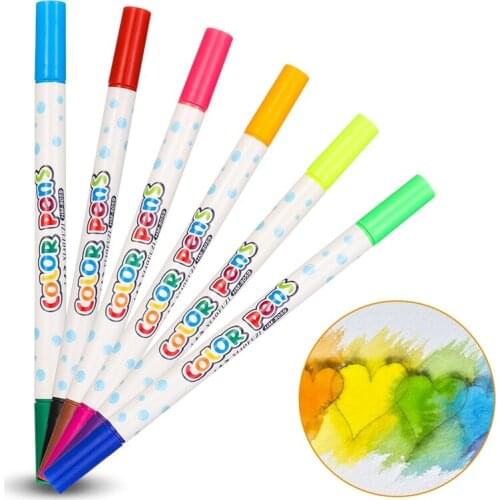 6Pcs/set Double Head 12 Colors Children Painting Non-toxic Washable Watercolor Pen Mark Painting for Kids Drawing Art Supplies