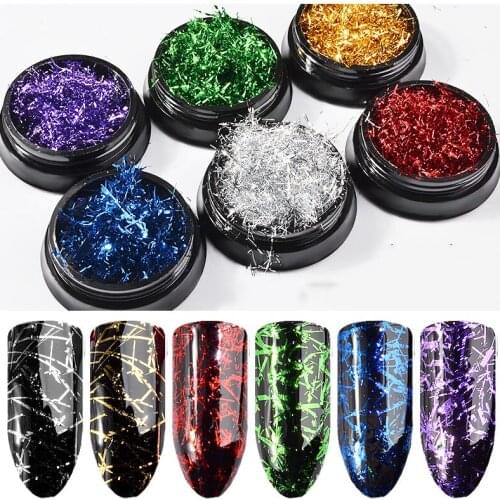 6pcs/set Nail Glitter Gold Silver Silk Stripes Lines Sequins Magic Effect Chrome Mirror Powder Aluminum Foil Flakes Decoration