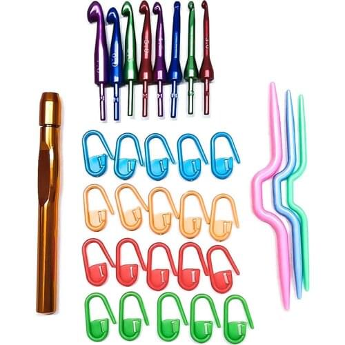 8PCS Aluminum Crochet hooks interchangeable knitting and crocheting accessories hook and knitting bag yarn Crochet kit so weave