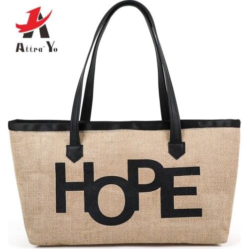 ATTRA-YO Waterproof Bohemia Handbag female Summer Beach Hope Bag Linen women Large Capacity girl Bag Leather Women Shoulder bag