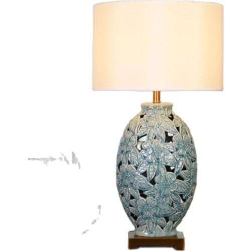 Openwork Blue Flower Pattern Ceramic Table Lamp For BedRoom Bedside Living Room Foyer Study Desk Reading Night Light LD174
