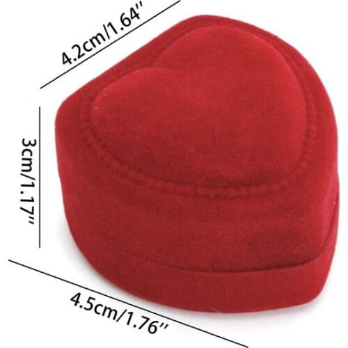 Y1UE 1Pc Velvet Heart Shape Jewelry Display Box Stud Rings Earring Storage Case Box