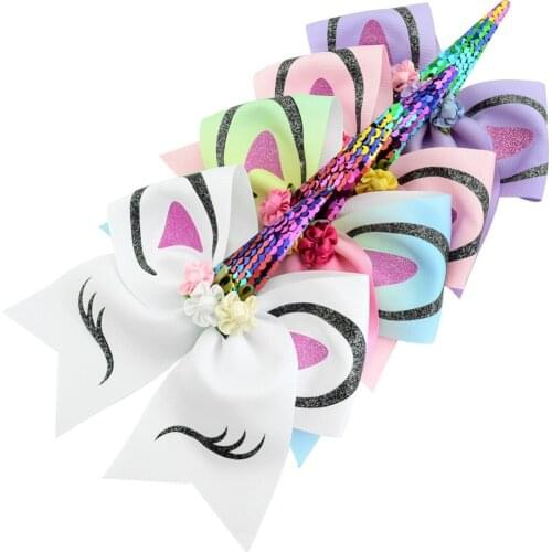 Big Hair Bows Dog Grooming hairpin Pet child party clasp Rainbow Hairpin horn gilding flip sequin bow Clip