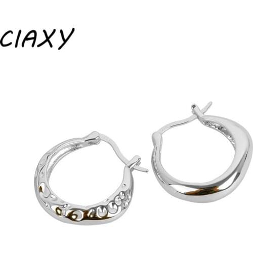 CIAXY 925 Sterling Silver Irregular Hoop Earrings for Women Small Simple Round Circle Huggies Ear Rings Steampunk Accessories