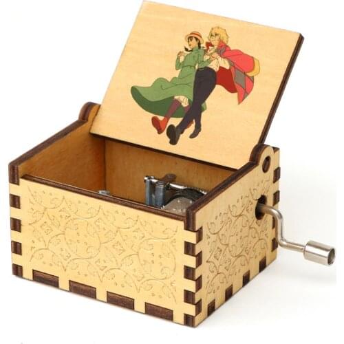 Antique Engraved 3D Printed Hand-Cranked Wooden Castle in the Sky Music Box Childrens Christmas Gifts Wife Gift Music Box