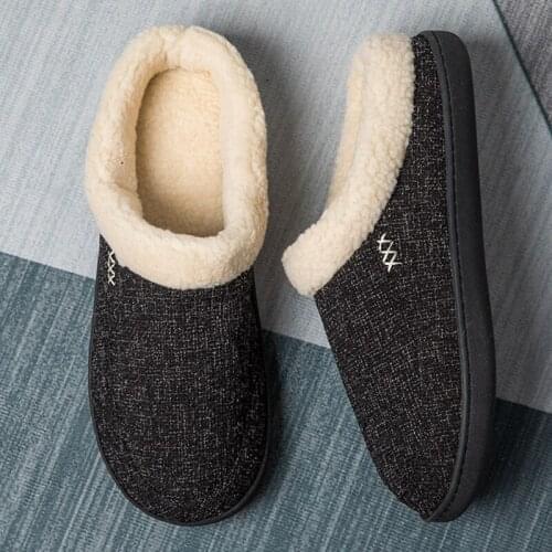 Men Slippers New Warm Mens Slippers Short Plush Flock Home Soft Slippers For Men Hard-wearing Non-slip Couple Footwear Big size