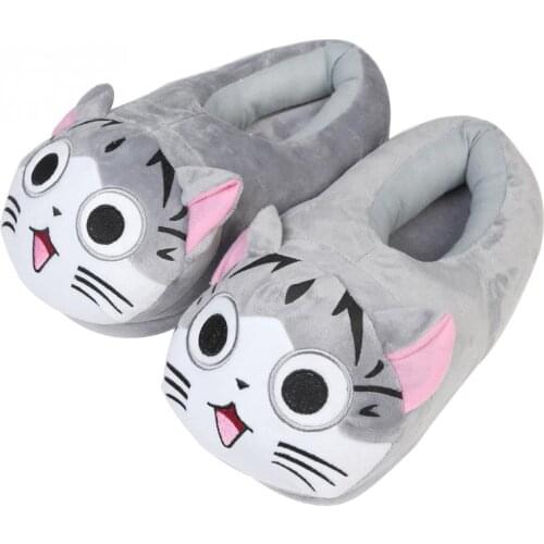 2017 New Cartoon Cat Cotton Slippers Soft Warm Home Slippers For Girls Use Anime Cartoon Plush Stuffed Shoes Cute Winter Shoes