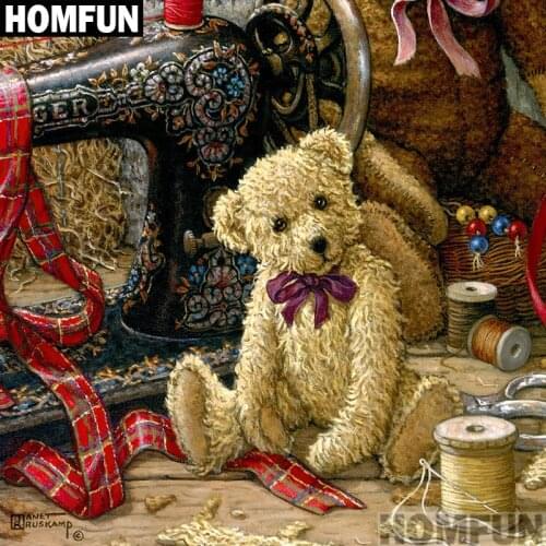HOMFUN Full Square/Round Drill 5D DIY Diamond Painting "Sewing machine Bear" 3D Embroidery Cross Stitch 5D Decor A00976