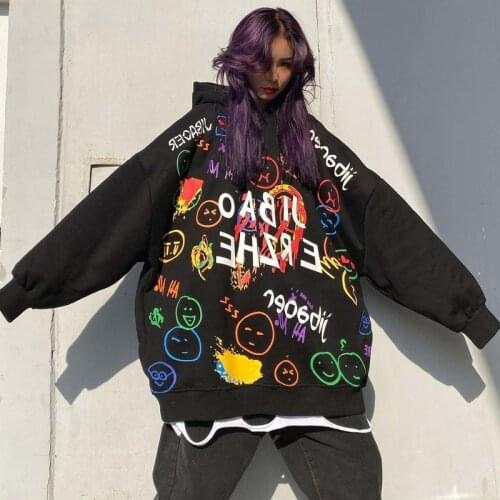 HOUZHOU Harajuku Hoodie for Girls Streetwear Women Oversize Pullover Hip Hop Aesthetic Long Sleeve Korean Fashion Sweatshirts