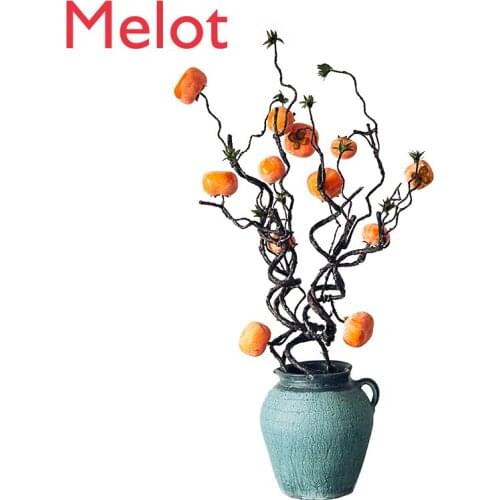 Artificial Persimmon Plate Rattan Fruit Winding Vine Indoor Living Room Landscaping Decoration Floral Floor Set vases home