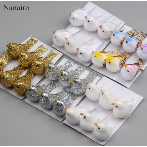 4pcs 4.5*2cm Foam Artificial Bird Flower Supplies For Wedding Christmas Tree Decoration DIY Scrapbooking Wreath Fake Flowers