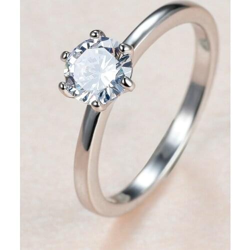 Classic 6 Prong Round Small Stone Ring Luxury Crystal White Zircon Rings For Women Men Vintage Fashion Wedding Engagement Ring