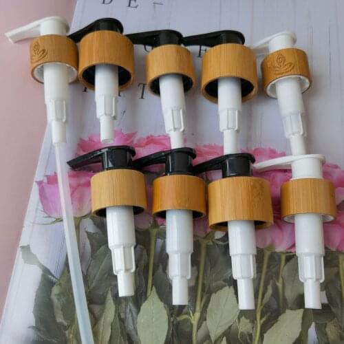 18-410 20-410 24-410 10pcs Skin Care Black Bamboo Pump Lotion Lids Dropper Lid Toner Eco Friendly Bamboo Pipetting Cap Spray Top