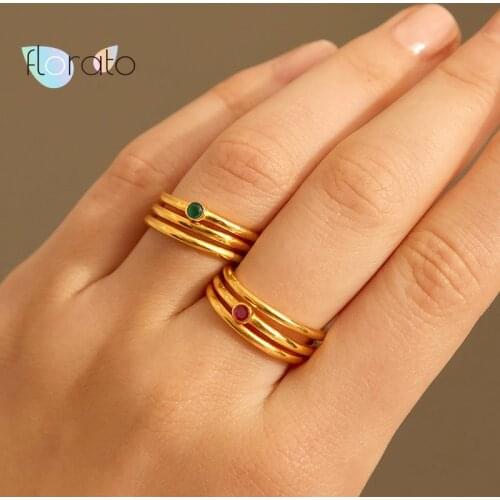 3PC Rings Set 24K Gold Red Green Crystal Rings for Women Finger Ring Party Wedding Gifts Fashion Jewelry