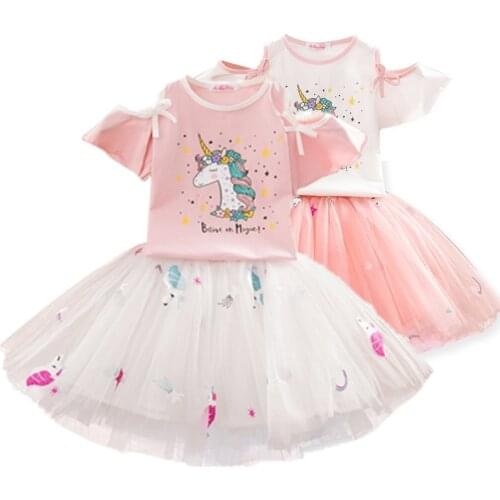 Baby Girls Clothing Sets Unicorn Shirts Tutu Skirt For Girl Birthday Outfits Clothes Set Children School Casual Wear Girl 2-7T