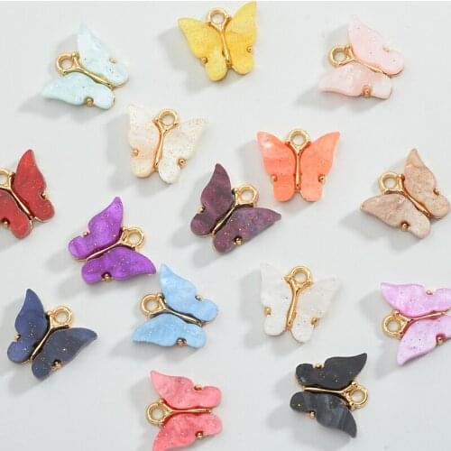Kpop Multicolor Acrylic Butterfly Alloy Charm Pendant Accessories Womens Dangle Earrings Bracelet Necklace DIY Jewelry Making
