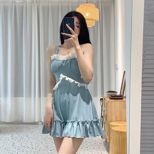 Swimsuit 1 Piece Women 2021 Swim Suit Bikini Bath Exits For Beach Summer New One Push Up Korean Girls Skirt Print Polyester