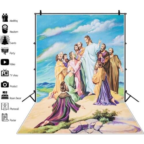 Laeacco Jesus Christ 11 Disciples Sky Room Decro Oil Painting Photographic Backgrounds Photographic Backdrops For Photo Studio