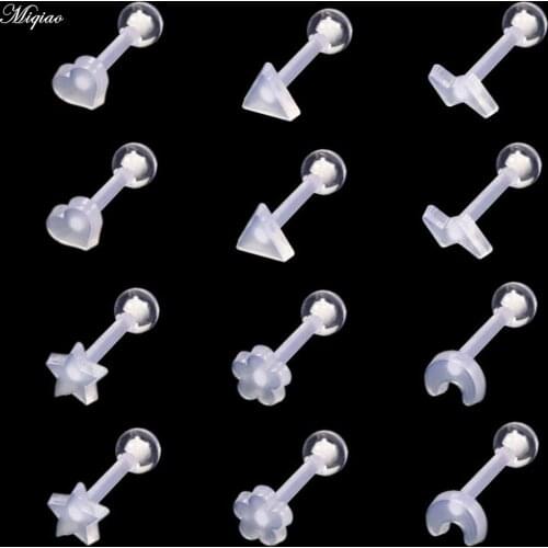 Miqiao 6pcs/12pcs Lot Acrylic Punk Piercing Jewelry Transparent Invisible Lip Nails Small Earrings Ear Bone Nails Hypoallergenic