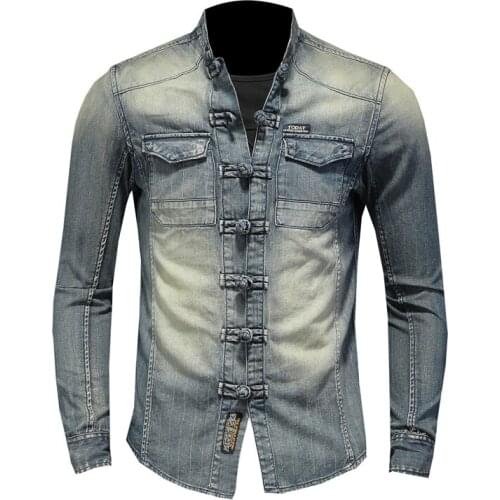 Mens long sleeve denim shirt soft and comfortable blue mens long sleeve thin jacket