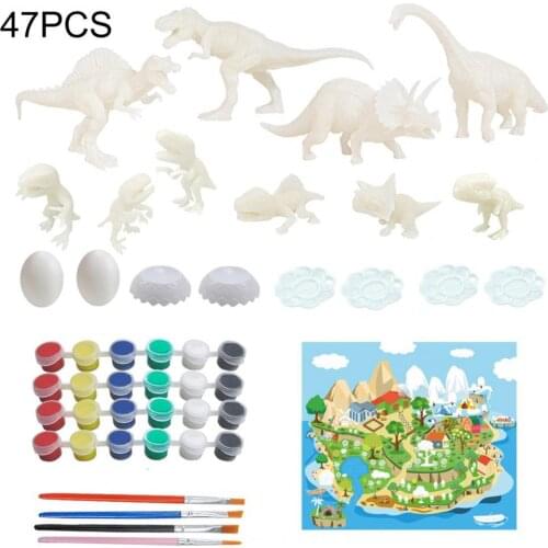 47Pcs/Set Painting Figures Recognition Non-irritating Hand Painted Dinosaur Model Kit Kids Educational Toys for Children Gifts