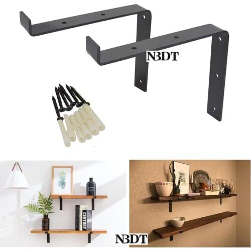 4Pcs Matte Black Wall-mounted Shelf Bracket Lip Brackets Support W Screws Handcrafted Forged Heavy Rural Floating Shelf