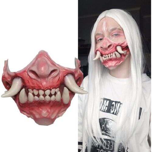 New Cosplay Mask Latex Half Face Horror Mask Teeth Headgear Halloween Party Cosplay Accessories for Adult Movie Game Peripheral