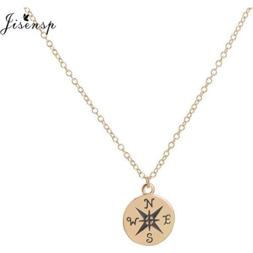 Jisensp Tiny Round Compass Handmade Necklace Jewelry Fashion Women Jewelry Outdoor Travel Choker Necklace bijoux femme