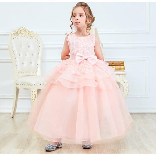 Girls Dresses Long Prom Gowns Princess Pageant Formal Dress Bow Sashes Tulle Clothing Kids Teen Girl Flower Fancy Dress 14 Years