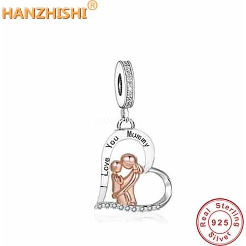 925 Sterling Silver I Love You Mummy Heart Dangle Charms Beads Fit Original Pandora Bracelet Necklace Jewelry Gift for Women Men