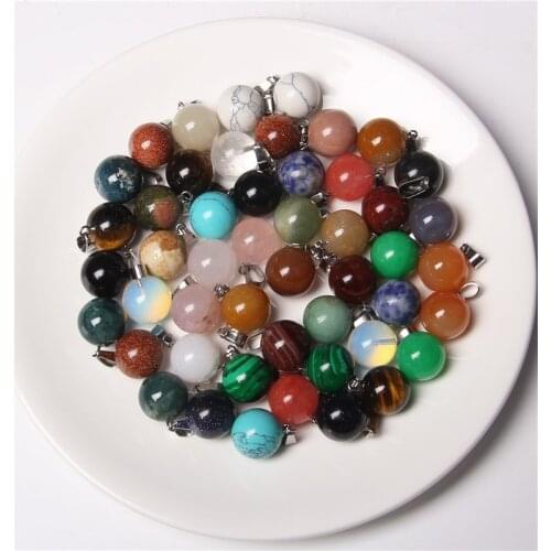 1-10Pcs 27 Kinds Smooth Round Ball Pendants 14MM Natural Opalite Tiger Eye Pendant Charm For Women Earings Necklace DIY Jewelry