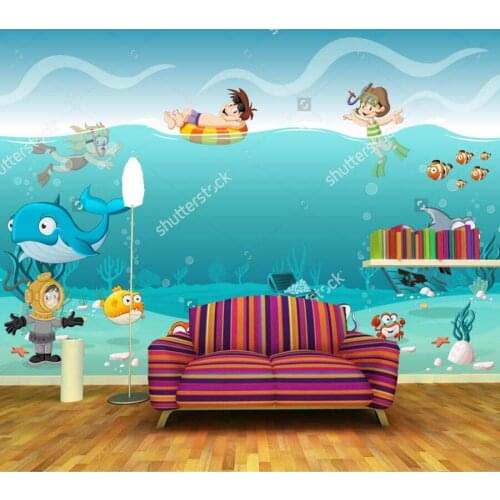 Custom 3d mural,Cartoon divers in underwater world wallpaper,living room tv background sofa wall kids bedroom papel de parede