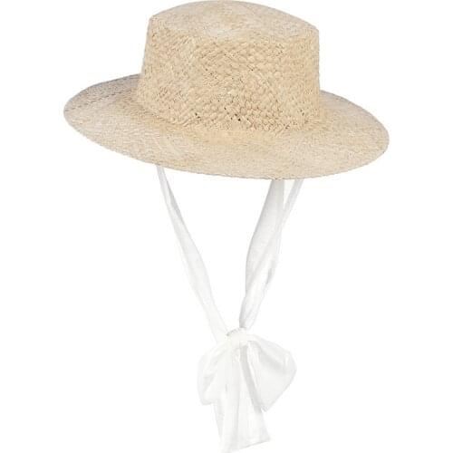 New Beach Hexagon Straw Hat Summer Hats For Women Retro Flat Hat Brim White Ribbon Raffia Outdoor Sun Protection