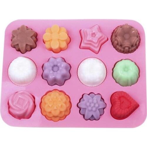 12 Hole Flowers Silicone Mold Pastry Chocolate Mould Candy Biscuits Ice Cube Molds Baking Cake Decoration Tools Clay