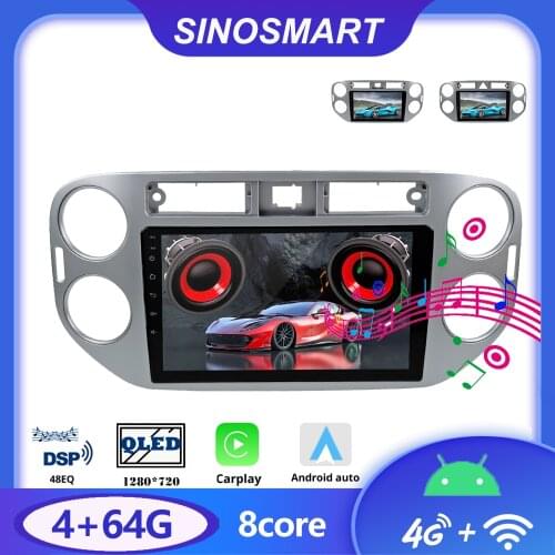 Sinosmart 8 Core,DSP 48EQ Car GPS Navigation Radio for Volkswagen Tiguan 2016 2din 2.5D IPS/QLED Screen