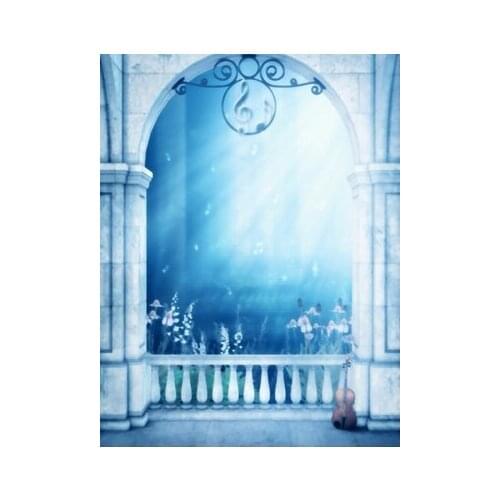 TR Photographic Backdrop Bright Blue Light Stone Castle Window Wedding Photo Backgrounds Night Dance Custom Studio Backdrop Prop