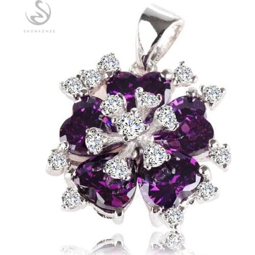 SHUNXUNZE Vintage couple jewellery & Accessories pendants Engagement Wedding Purple Pink Cubic Zirconia Rhodium Plated R508 R511