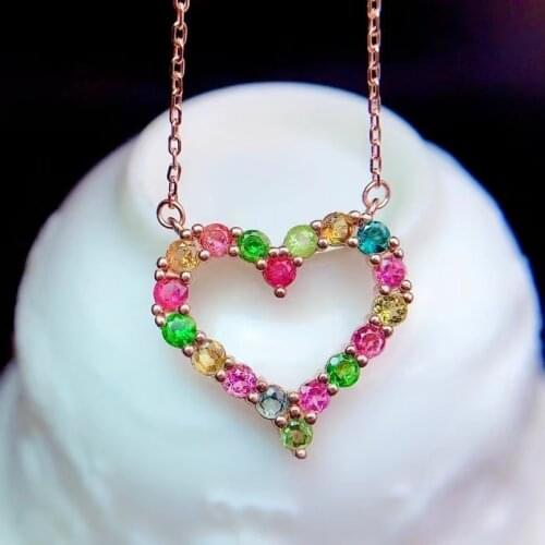 CoLife Jewelry Silver Heart Pendant with Gemstones 3mm Natural Tourmaline Pendant for Daily Wear 925 Silver Tourmaline Jewelry