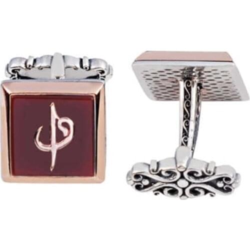 Silver Agate Gemstone Aleph Vav Themed Cufflinks