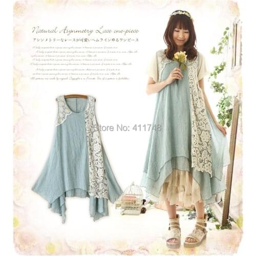 Cottage Core Mori Girl Lace Embroidery Cotton Dress Women Summer Soft Tank Dress Hippie Boho Pull Femme Kawaii Vintage Clothing