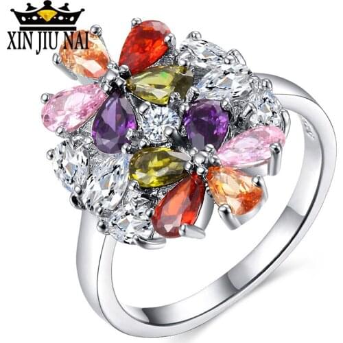 Vintage Rings For Women Horse Eye Colorful Stone Flower Luxury Jewelry Bridal Wedding Bague Engagement Ring cubic zirconia ring