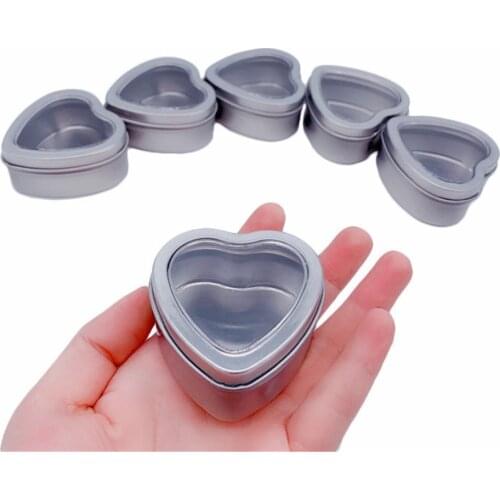 Silver Metal Tins Empty Heart Shaped with Clear Window for Candle Making And Candies Gifts Coffee Beans Storage