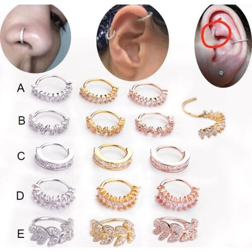 1PC 8mm CZ Seamless Nose Ring Surgical Steel Crystal Ear Trague Cartilage Earring Piercing Bendable Gem Ring Bendable