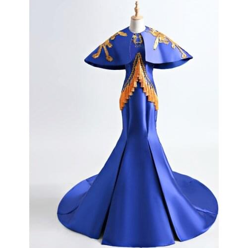 100%real masquerade royal blue peacock embroidery pattern traditional cosplay court drama long dress stage/stuido Gown queen