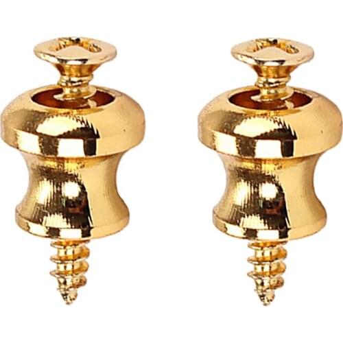 2 Pcs Electric Guitar Strap Lock Buttons w/Screws for String Instrument Golden