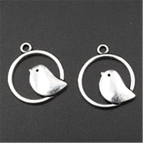 20pcs Silver Plated Cute Birds Charm Earrings Necklaces Pendant DIY Fashion Metal Jewelry Handicraft Findings 20mm A594