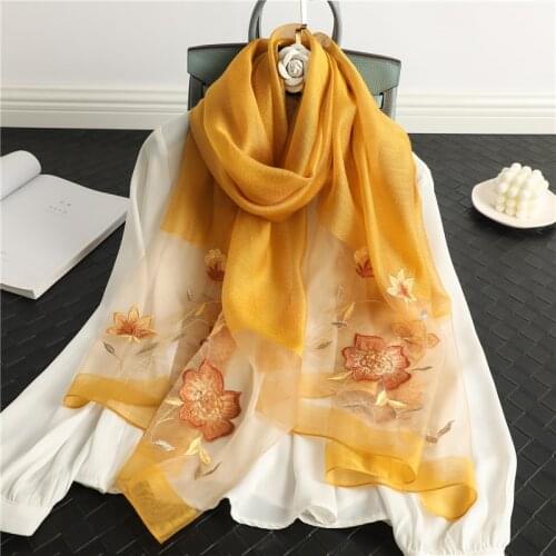 2021 Winter Shawl Wrap Silk Wool Scarf Long Women Embroidery Thin Hijab Female Foulard Soft Pashmina Beach Fashion Stoles