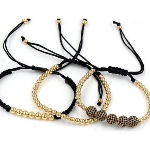 4mm 3PCS/Lot ugh4 gold silver Copper cz zircon cubic zirconia elastic ball bead Punk Macrame Charm Buddha Yoga Bracelet Bangles