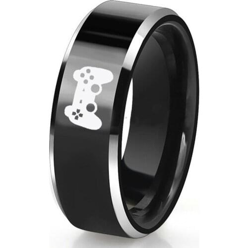 Free Engraving 8MM Black Tungsten Carbide Rings Controller Game Player Hobby Rings for Men Special Design